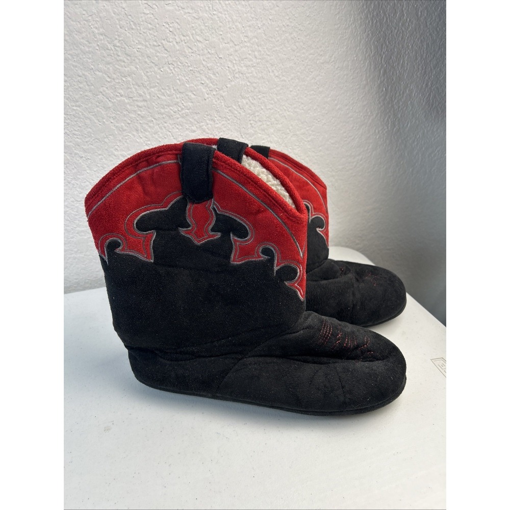 Womens XL 11 Cowboy Boot Slippers House Shoes Red/Black